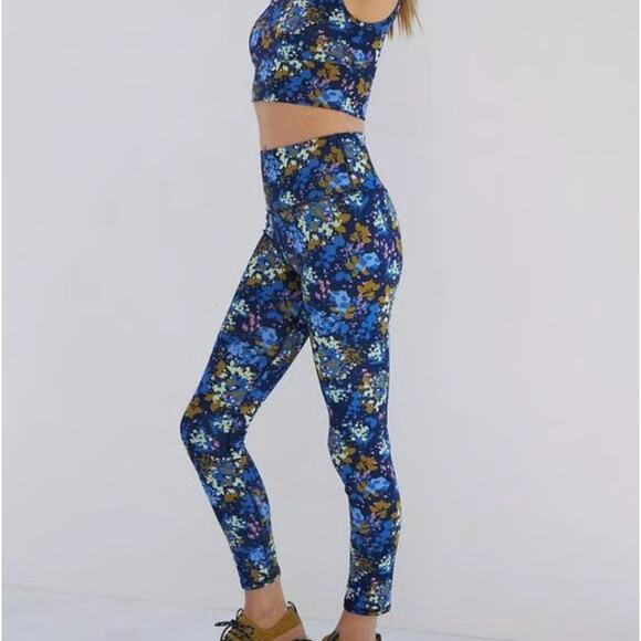 NEW Daily Practice Anthropologie High Rise Leggings Plus Sz 1X Navy Blue Floral - Picture 1 of 12
